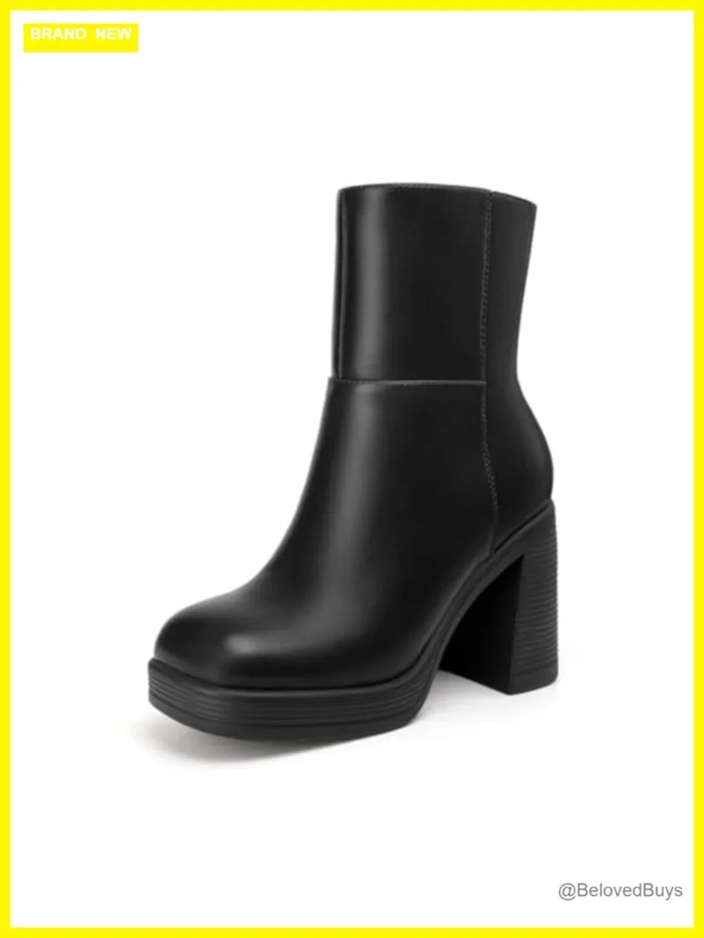 Platform Ankle Boots Chunky Block Heel Square Toe Booties